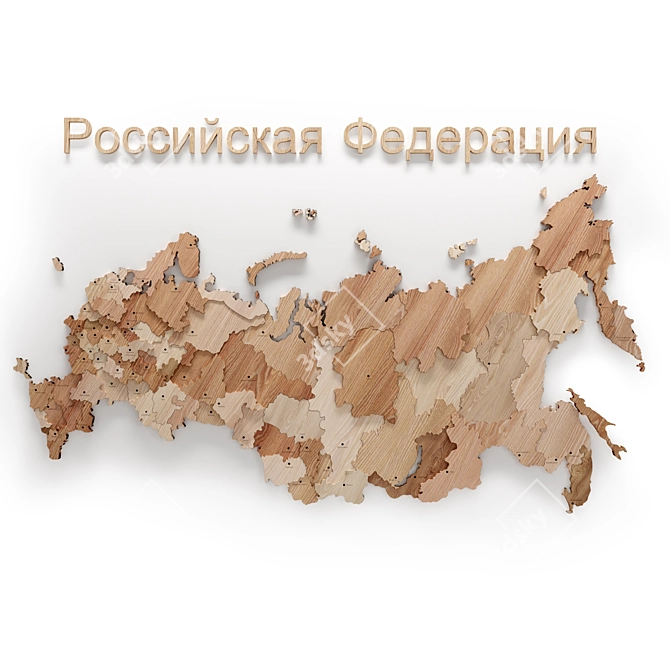 Russian Wooden Map: City Names 3D model image 1