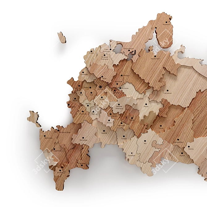 Russian Wooden Map: City Names 3D model image 3