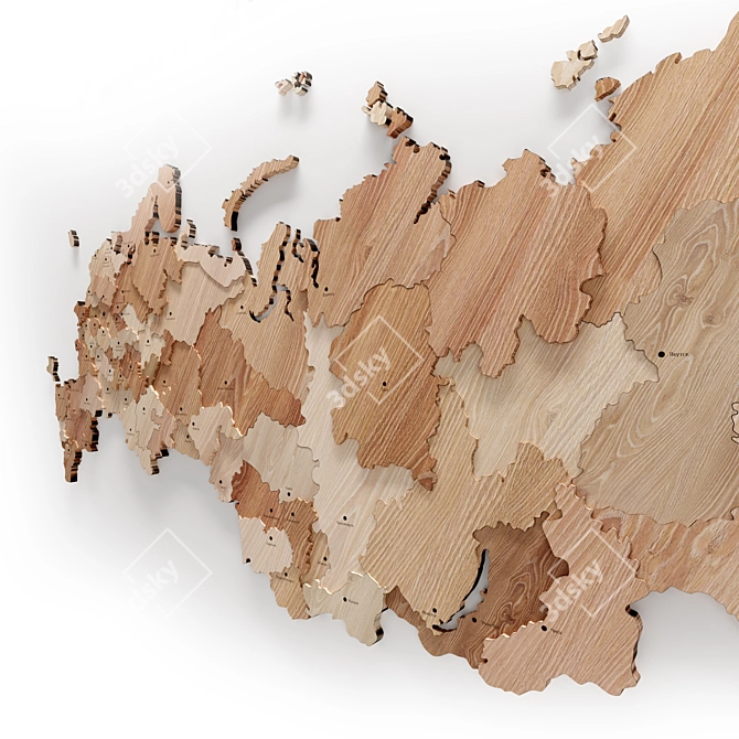 Russian Wooden Map: City Names 3D model image 4