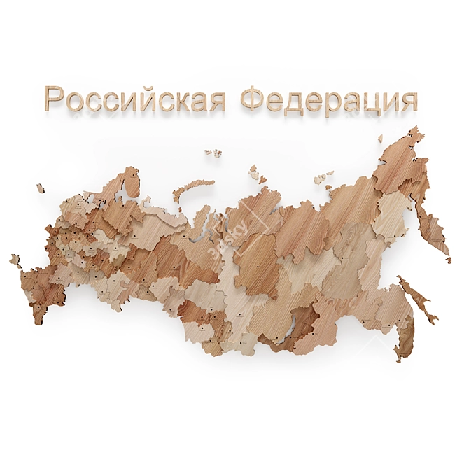 Russian Wooden Map: City Names 3D model image 7