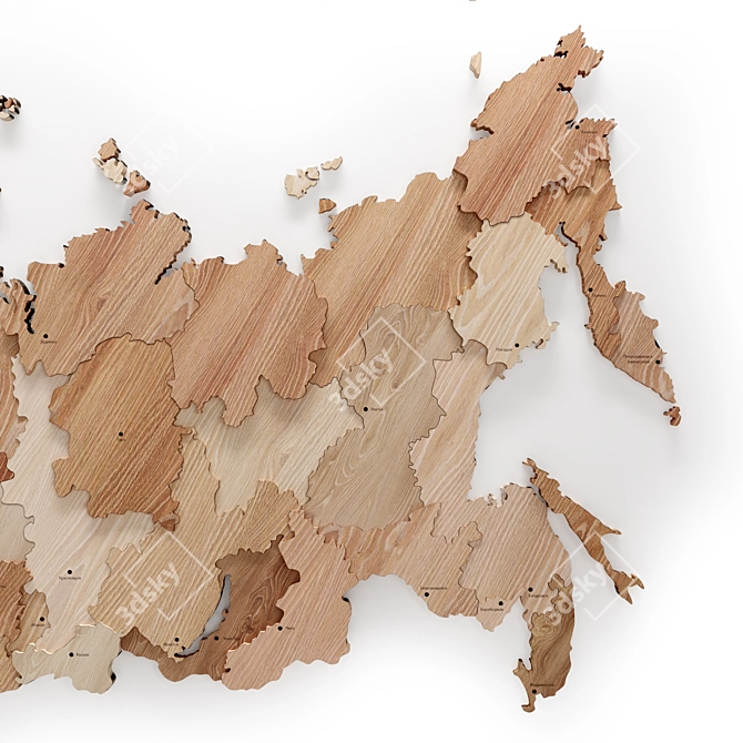 Russian Wooden Map: City Names 3D model image 11