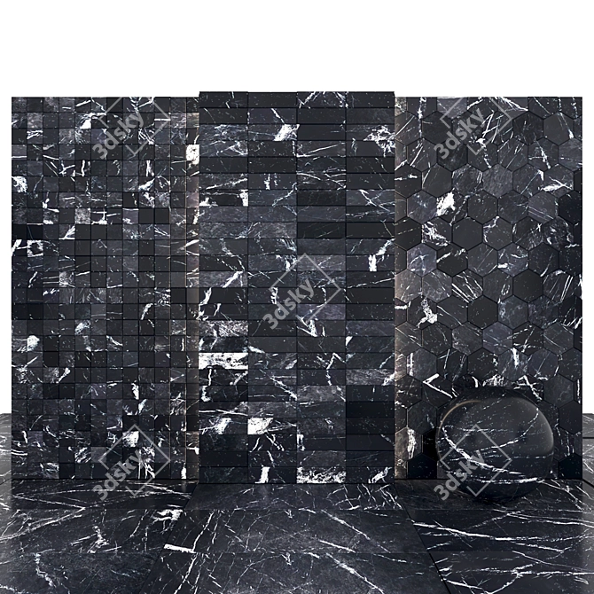 Black Marquina Marble Slabs & Tiles 3D model image 3