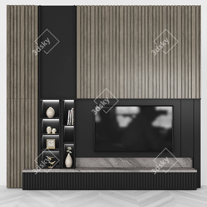 Modern TV Wall Set | Stylish Partition | 55" TV 3D model image 1