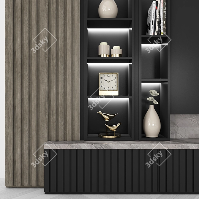 Modern TV Wall Set | Stylish Partition | 55" TV 3D model image 2