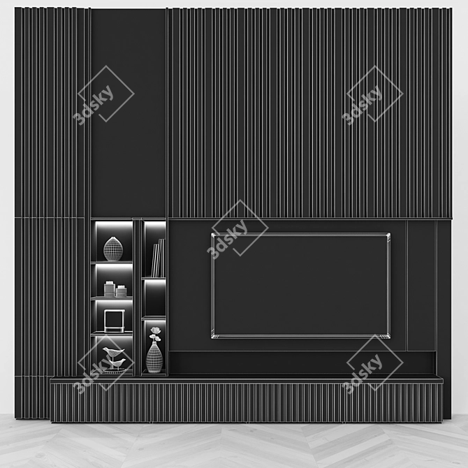 Modern TV Wall Set | Stylish Partition | 55" TV 3D model image 4