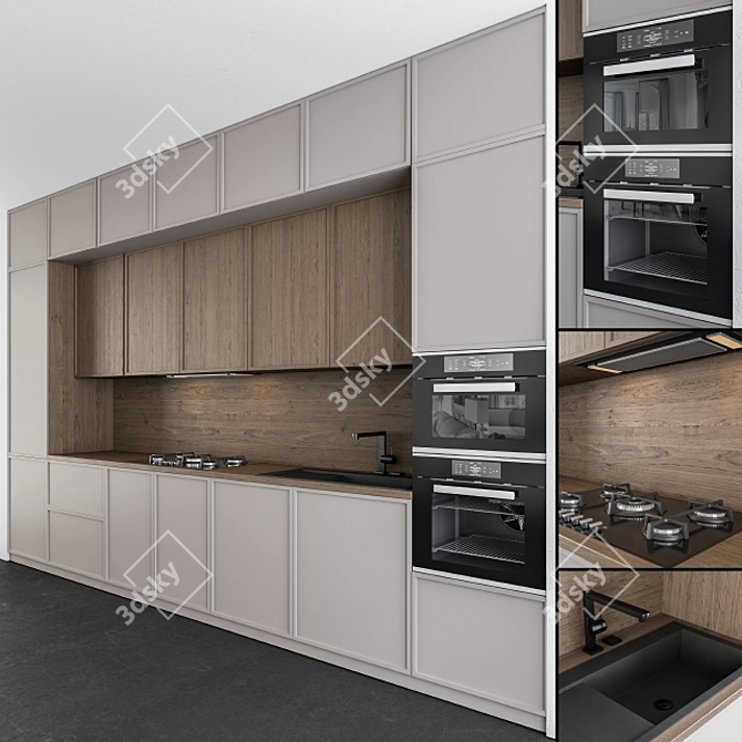 Modern Gray and Wood 45 Kitchen 3D model image 1