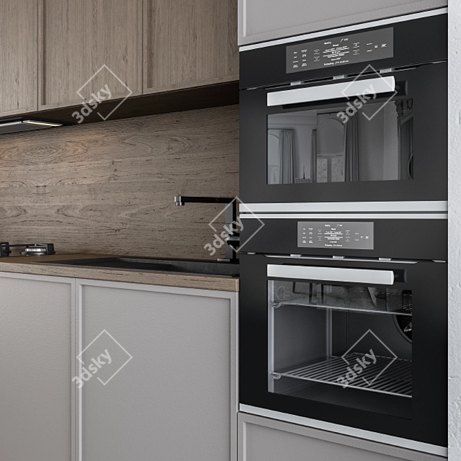 Modern Gray and Wood 45 Kitchen 3D model image 2