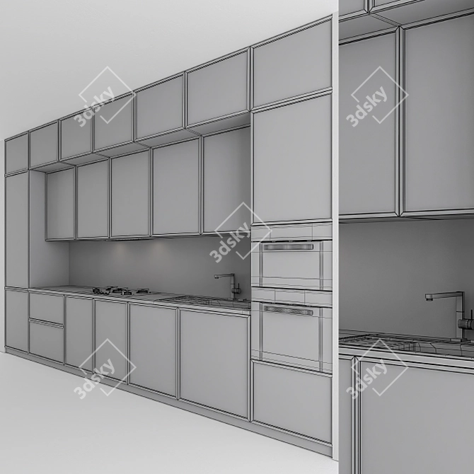 Modern Gray and Wood 45 Kitchen 3D model image 5