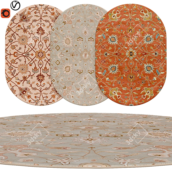 Elegant Oval Living Room Rugs 3D model image 1