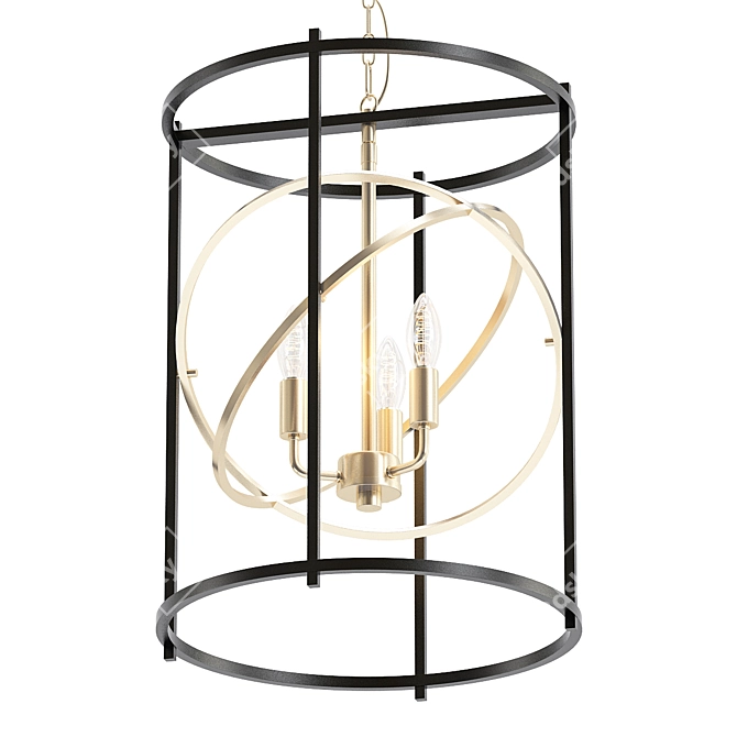 Modern Lantern Pendant Light: Black & Vintage Gold 3D model image 1