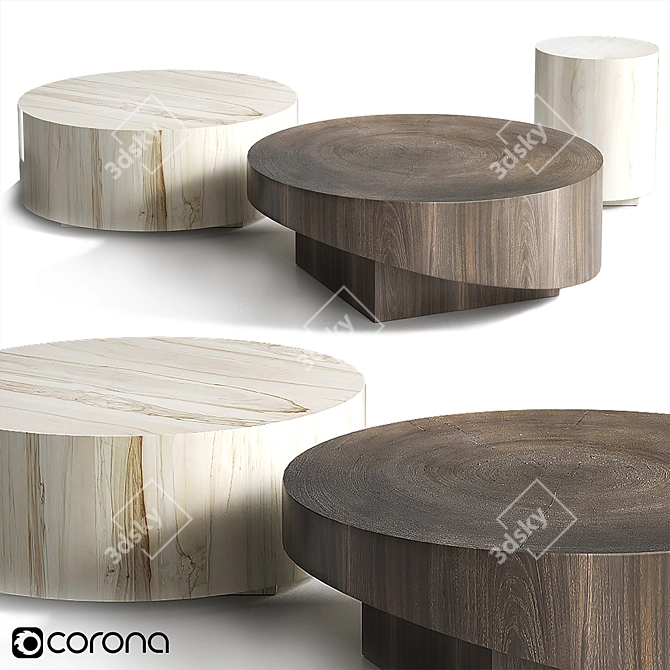 Rustic Swirl Drum Coffee Table 3D model image 1