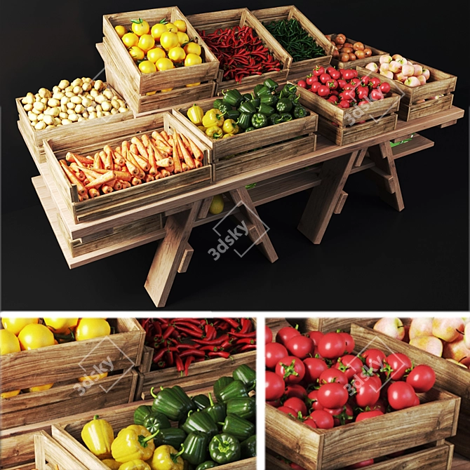 Market Fresh Fruit & Veg Crates 3D model image 1