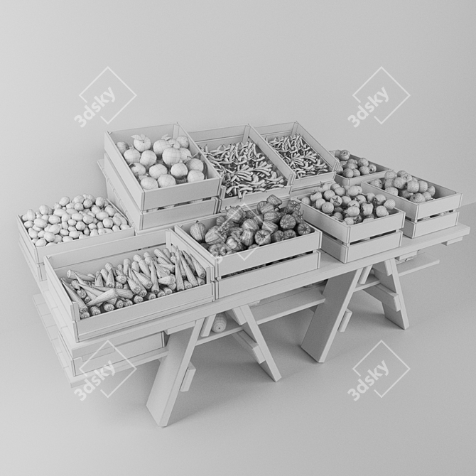 Market Fresh Fruit & Veg Crates 3D model image 2