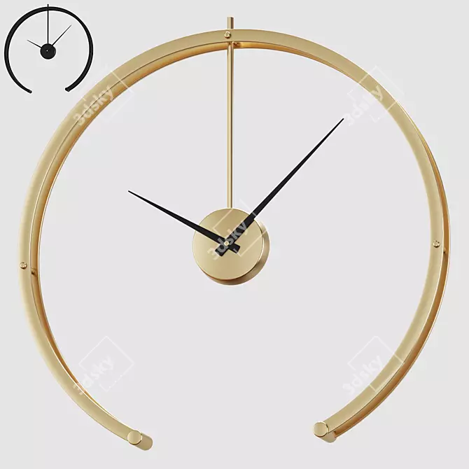 Sleek Metallic Wall Clock 3D model image 1