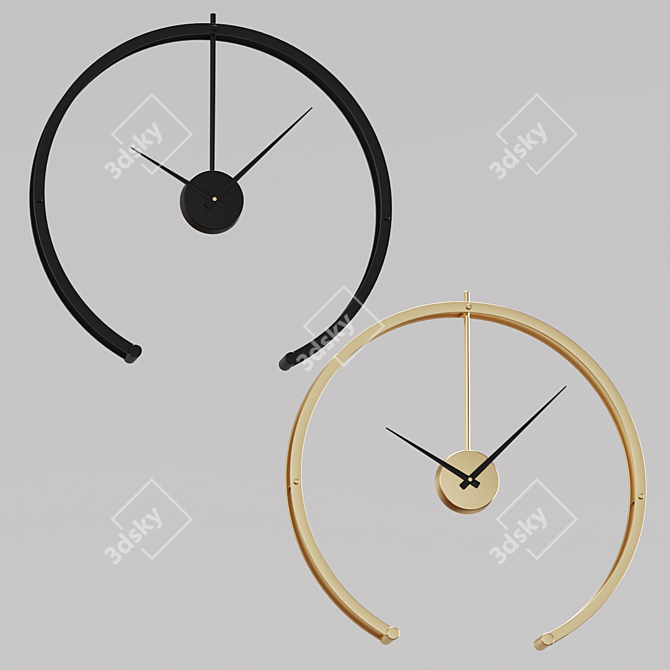 Sleek Metallic Wall Clock 3D model image 2