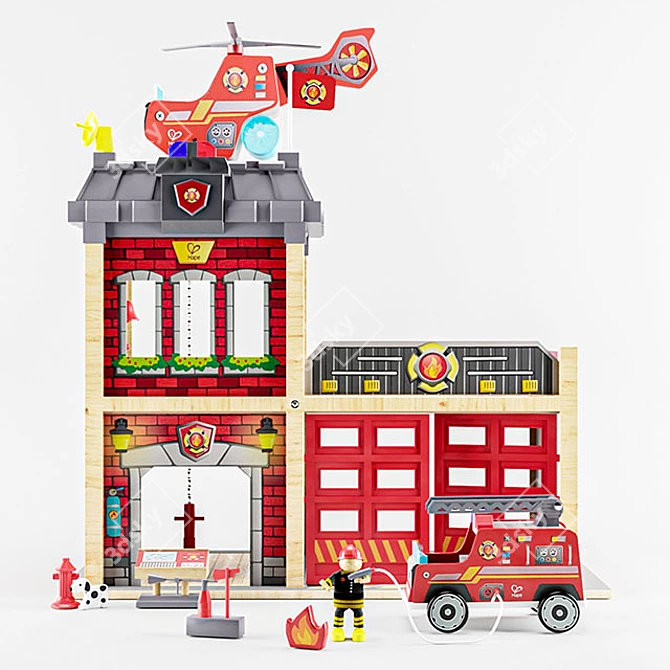 Hape Fire Station Playset - Complete Pretend Emergency Fun 3D model image 3