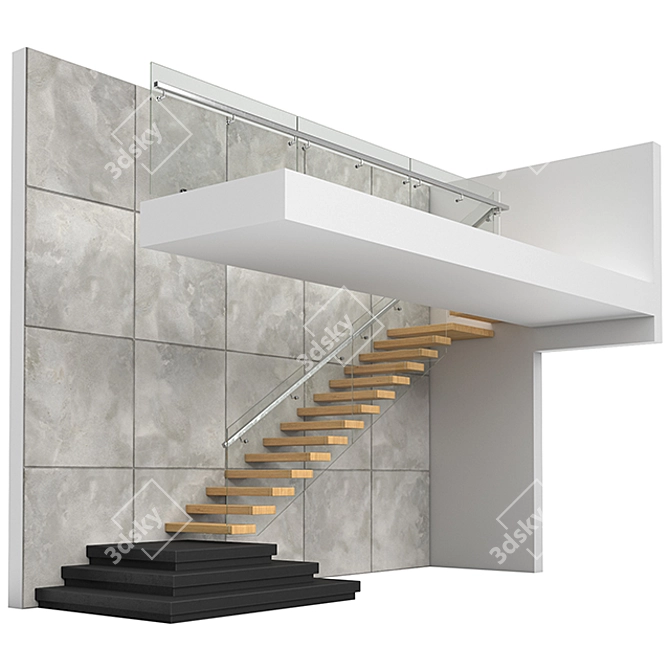 Modern Stairs 2 - Wood, Concrete & Glass 3D model image 5