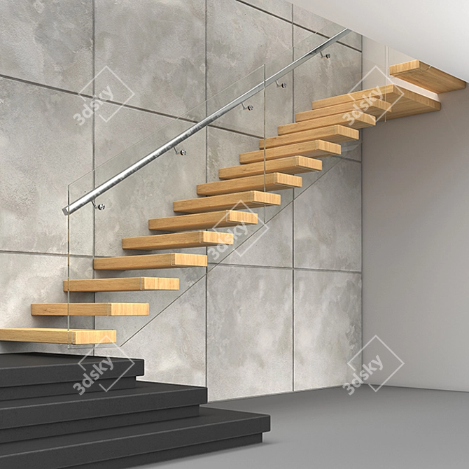 Modern Stairs 2 - Wood, Concrete & Glass 3D model image 6