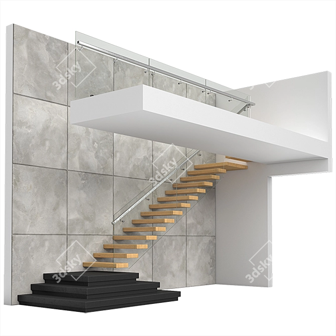 Modern Stairs 2 - Wood, Concrete & Glass 3D model image 12