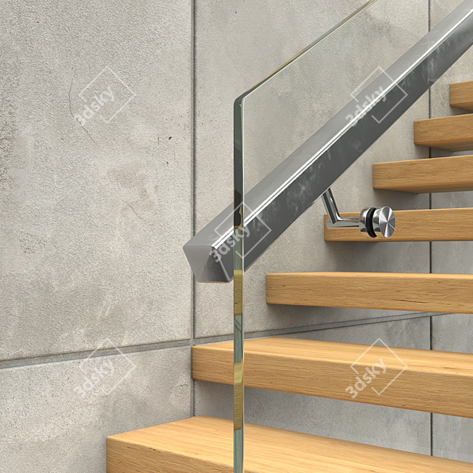 Modern Stairs 2 - Wood, Concrete & Glass 3D model image 17