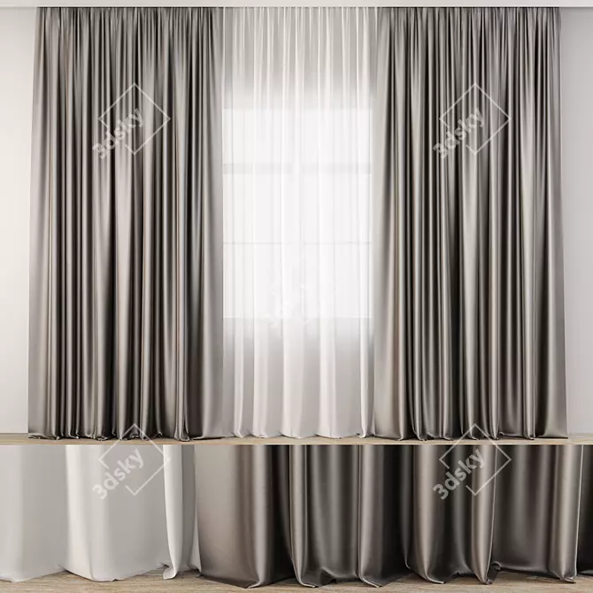 Sleek Geometry Curtains 3D model image 1