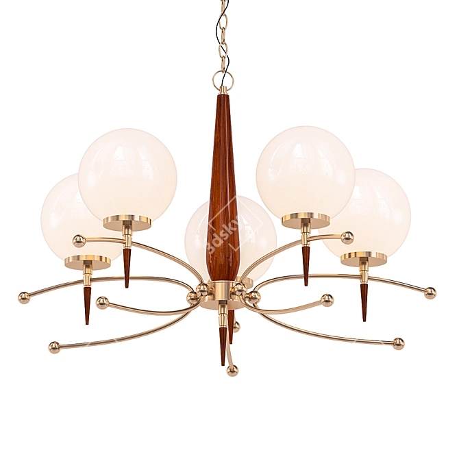 Modern Wood & Brass Chandelier 3D model image 1