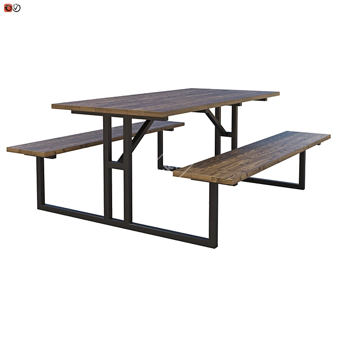 Wooden and Metal Park Bench-Table 3D model image 1