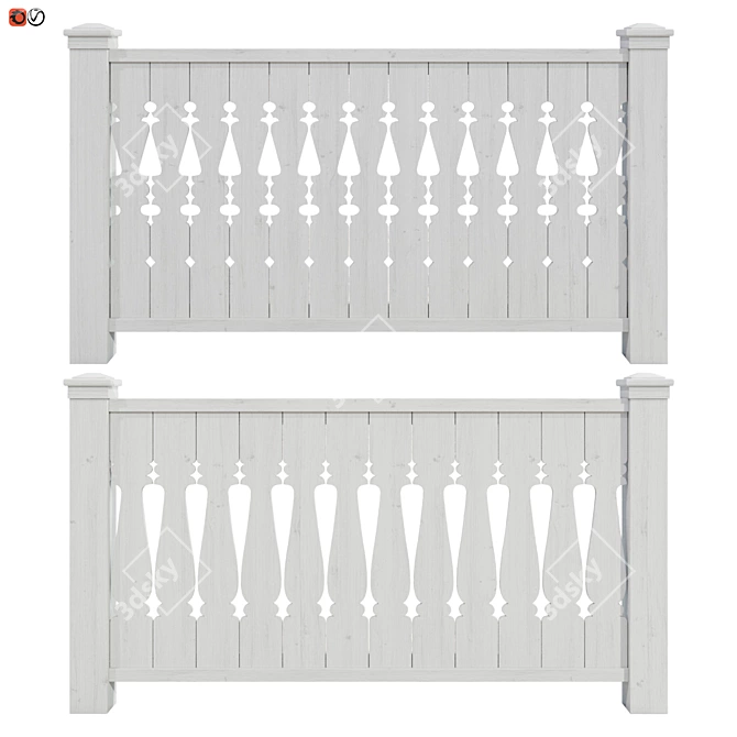 Modern Terrace Railing Set 3D model image 1