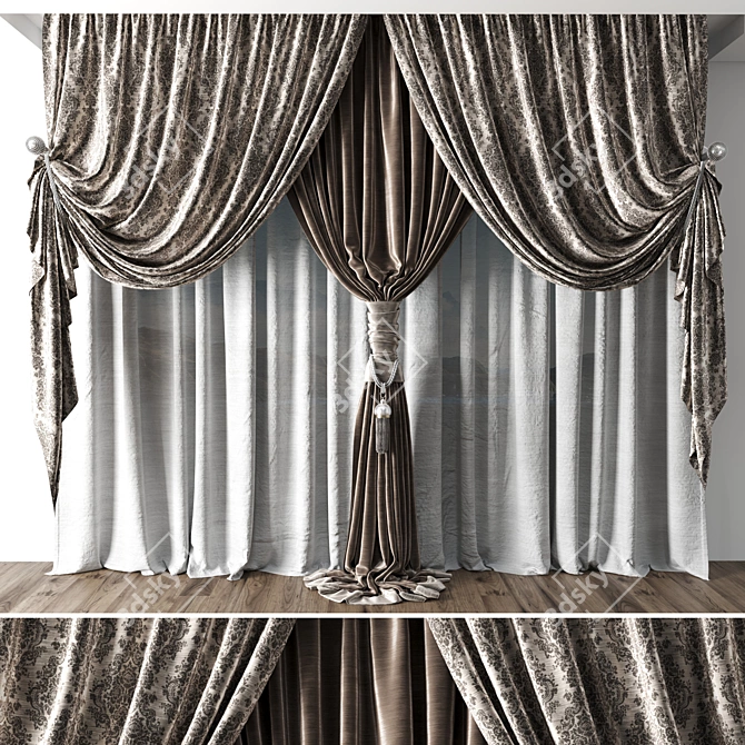 Elegant Classic Curtain Set 3D model image 1