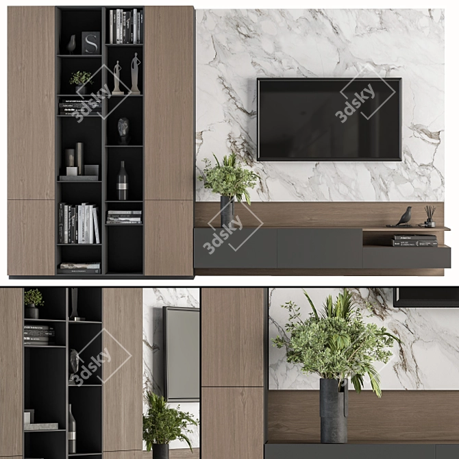 Modern White Wood TV Wall 3D model image 1