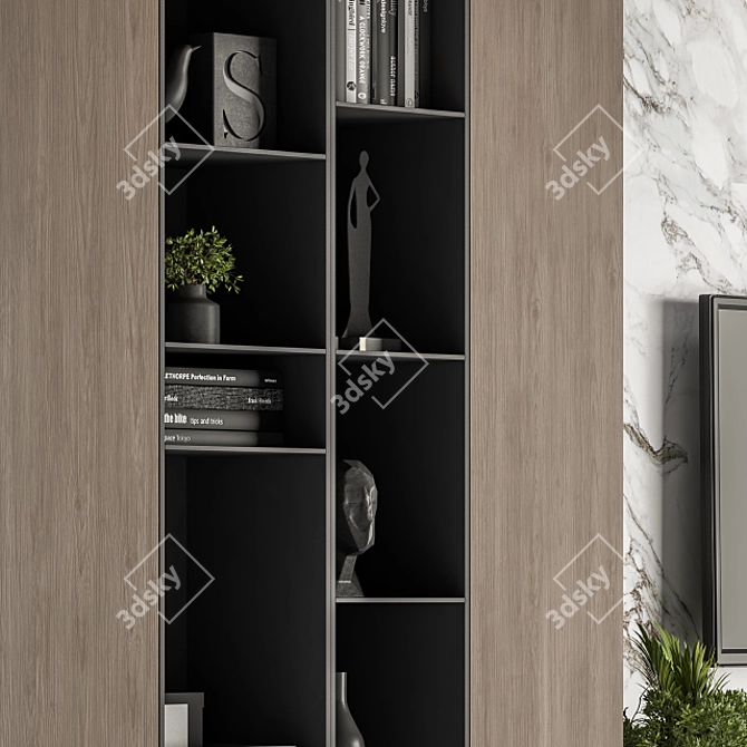 Modern White Wood TV Wall 3D model image 2