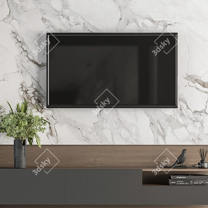 Modern White Wood TV Wall 3D model image 3