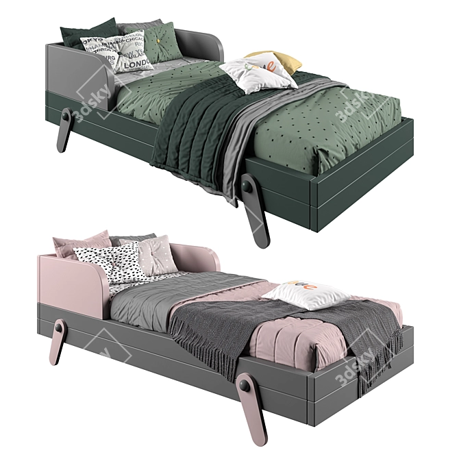 Modern Dual-Color Bed 90x200cm 3D model image 1