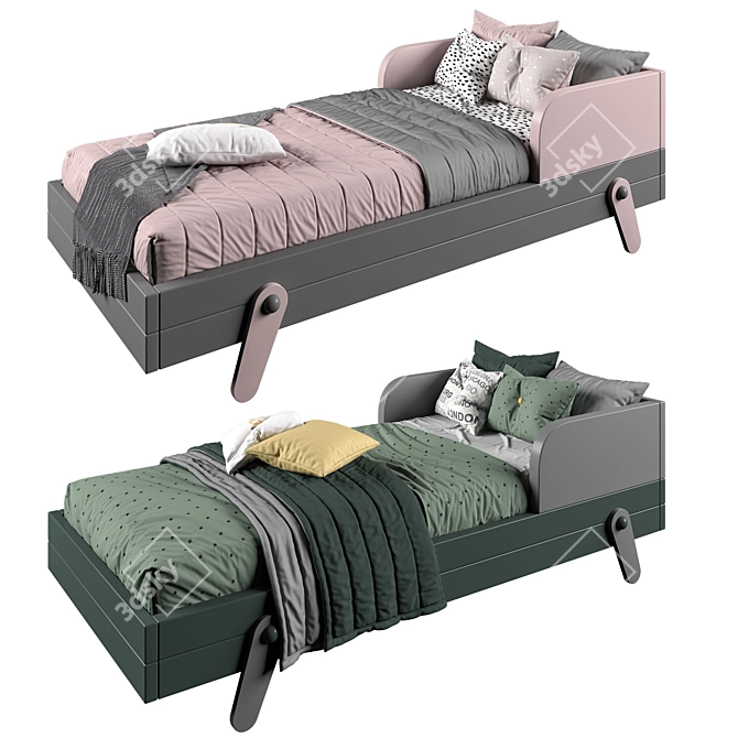 Modern Dual-Color Bed 90x200cm 3D model image 2