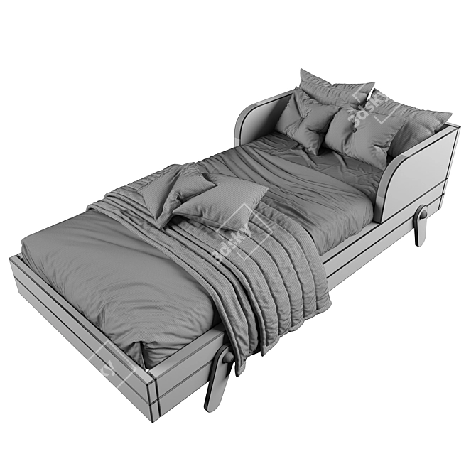 Modern Dual-Color Bed 90x200cm 3D model image 5