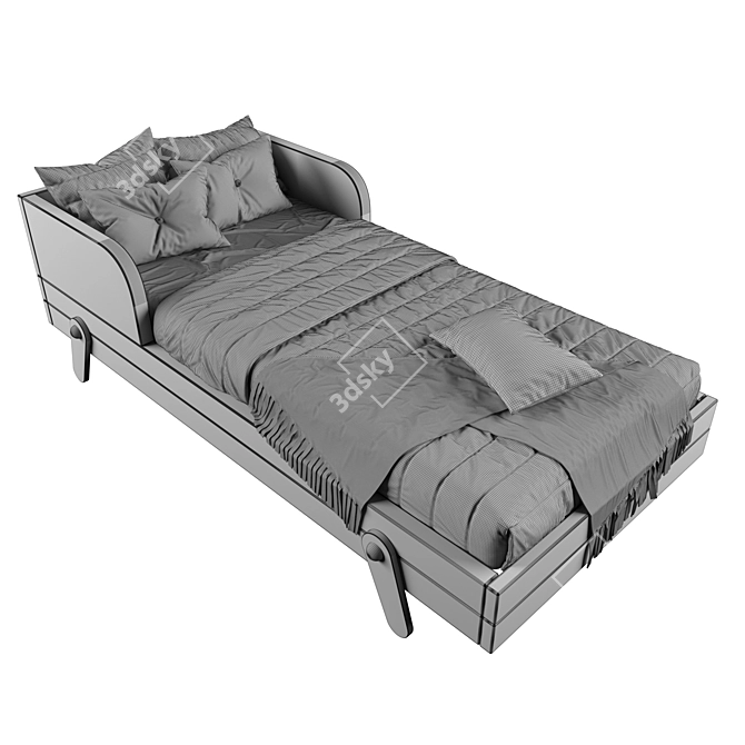 Modern Dual-Color Bed 90x200cm 3D model image 6