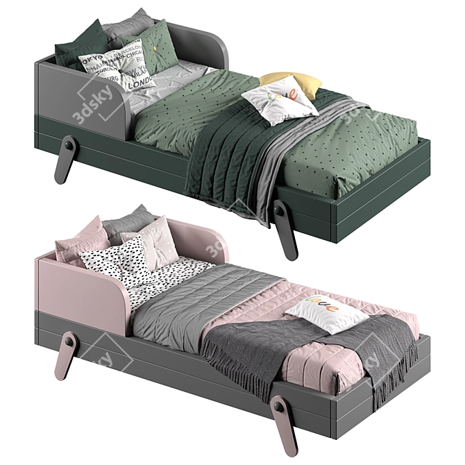 Modern Dual-Color Bed 90x200cm 3D model image 7