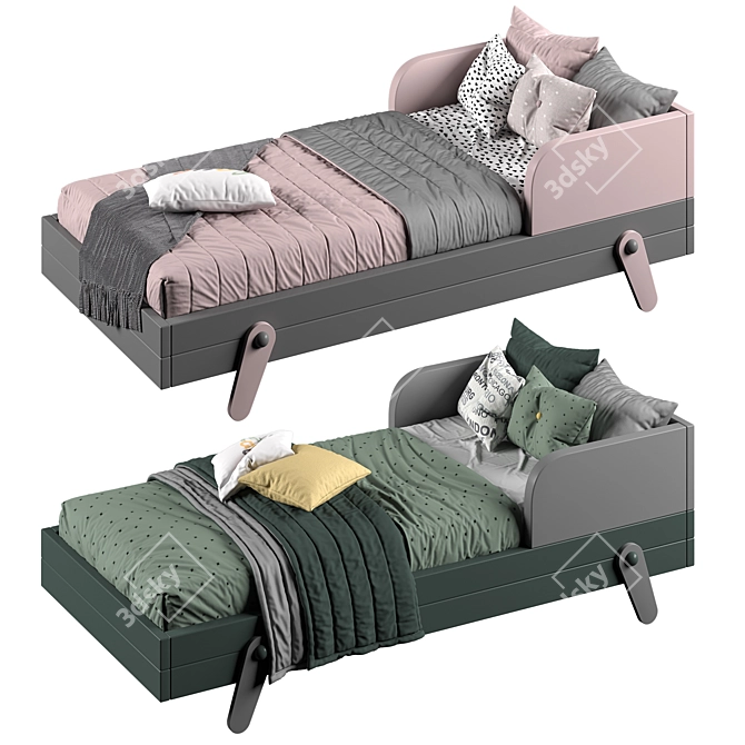 Modern Dual-Color Bed 90x200cm 3D model image 8