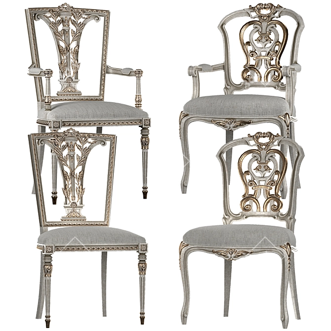 Elegant Ebanista Dauphine Chairs 3D model image 7