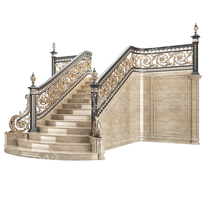 Elegant Antique Staircase 3D model image 1