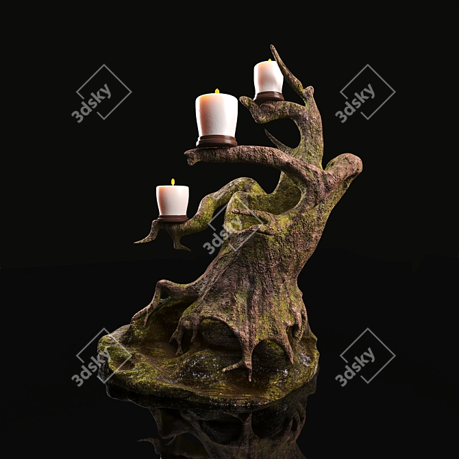 Rustic Wooden Candle Holder 3D model image 1
