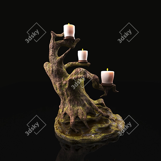 Rustic Wooden Candle Holder 3D model image 2