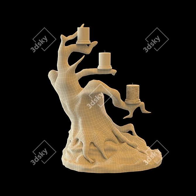 Rustic Wooden Candle Holder 3D model image 4