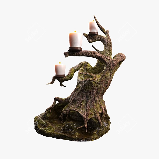 Rustic Wooden Candle Holder 3D model image 5