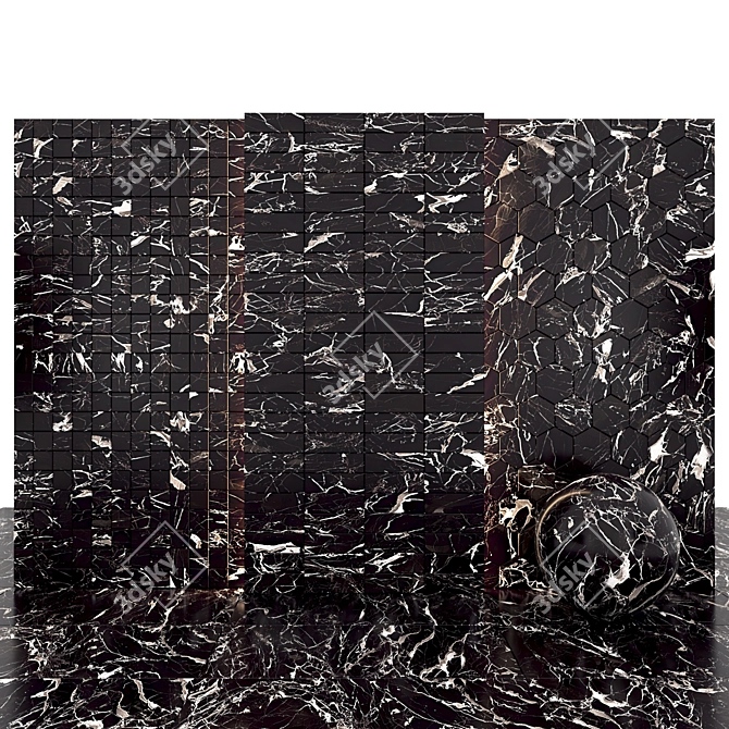 Luxury Court Black Marble: 6 Textured Slabs & Tiles 3D model image 2