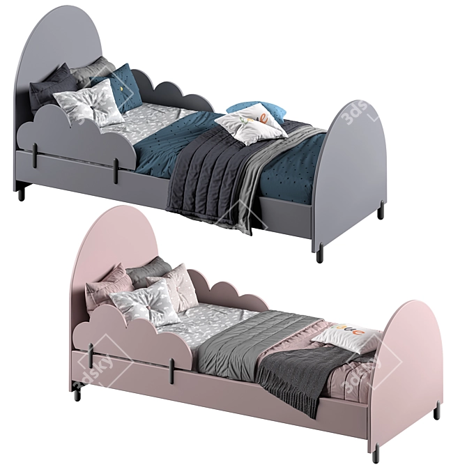 Modern Two-Color Bed in 90 x 200 cm Size 3D model image 1