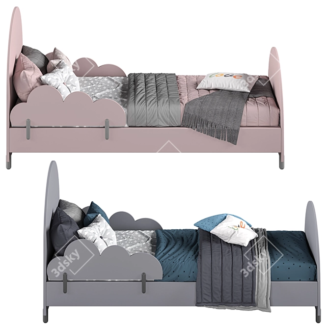 Modern Two-Color Bed in 90 x 200 cm Size 3D model image 2
