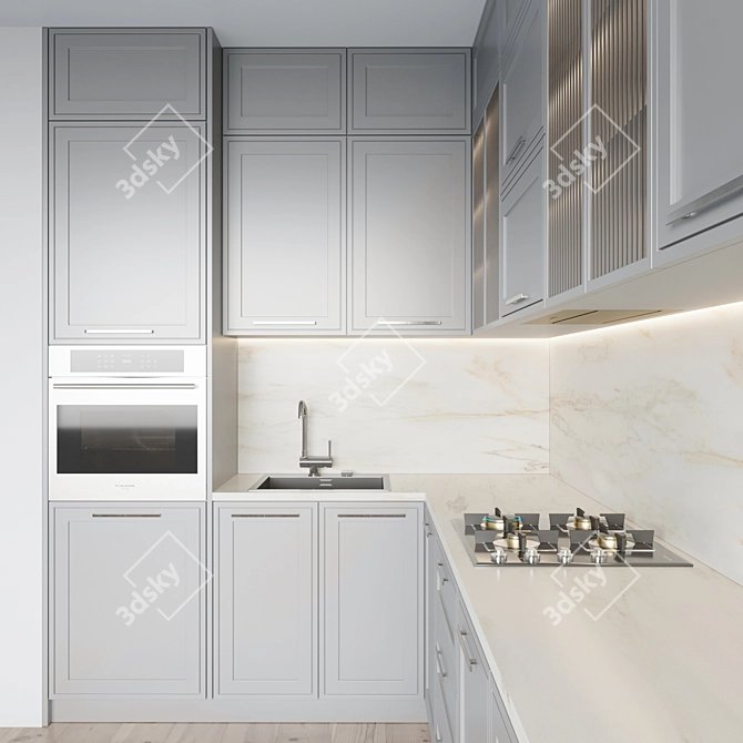 Modern Kitchen Set: Gas Hob, Oven, Sink & Hood 3D model image 4