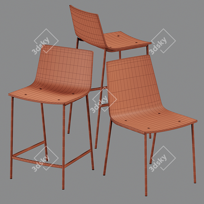 Sleek Clear Acrylic Chair & Stool 3D model image 2