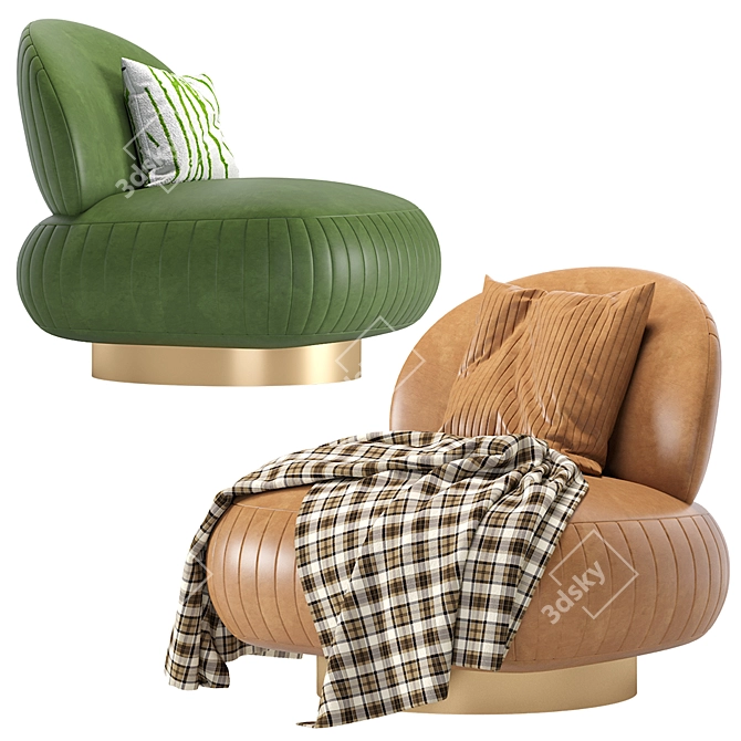 Elegant Leather Swivel Chair 3D model image 4